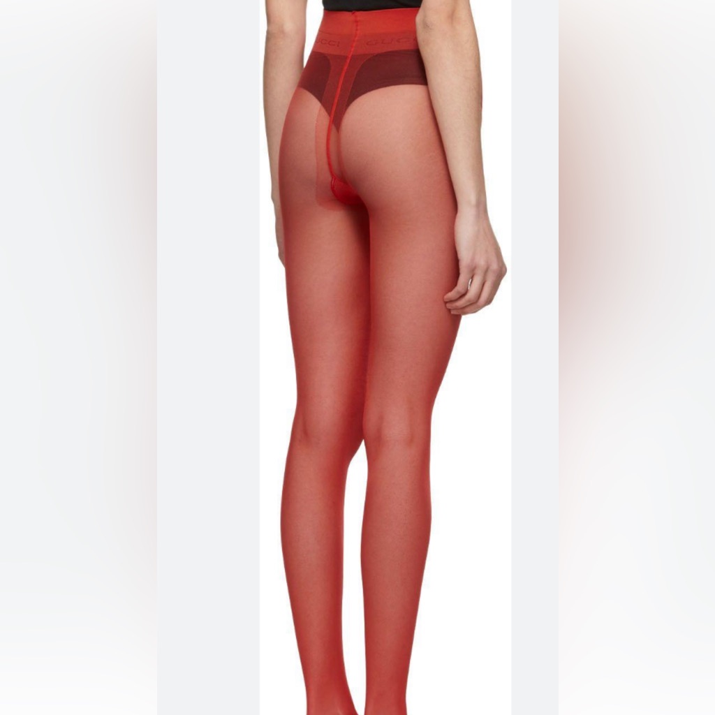 New Gucci Red Logo Molina Tights Flame Red New